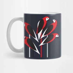 Bright parrots are sitting on the branches. Mug
